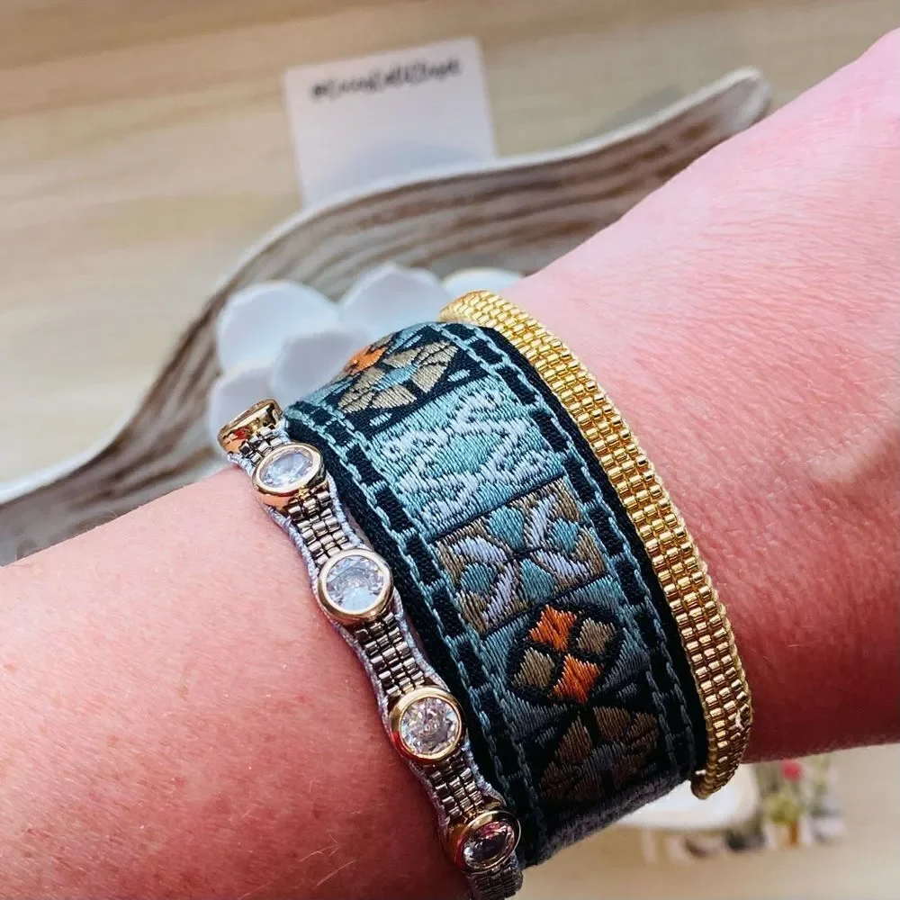 Boho Embroidered Mayan Style Adjustable Friendship Bracelet NWT